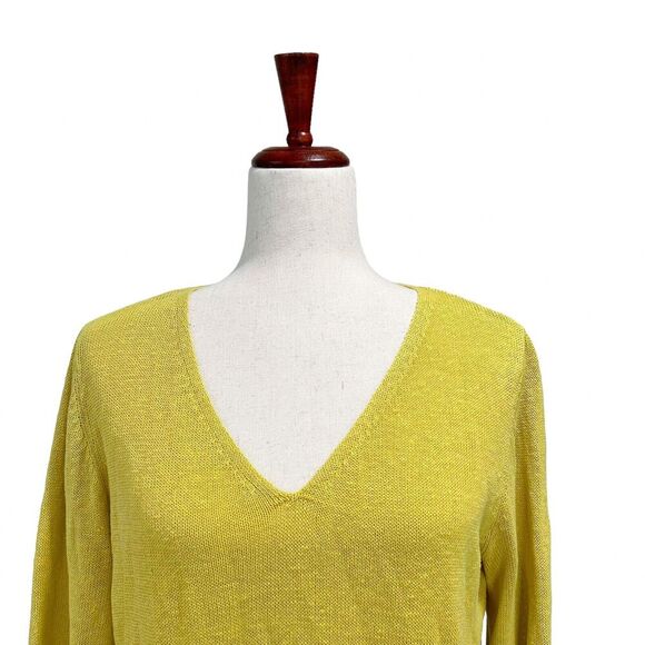 Eileen Fisher Medium Top 100% Linen Shirt Blouse Yellow Pullover Lagenlook Knit - Picture 2 of 11